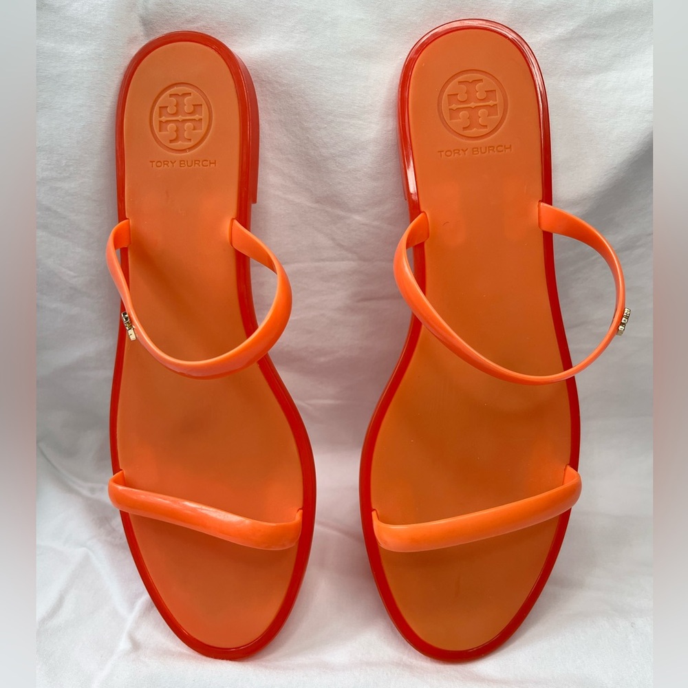 Tory Burch Jelly Slides Poppy Sandals Two Strap Orange 8